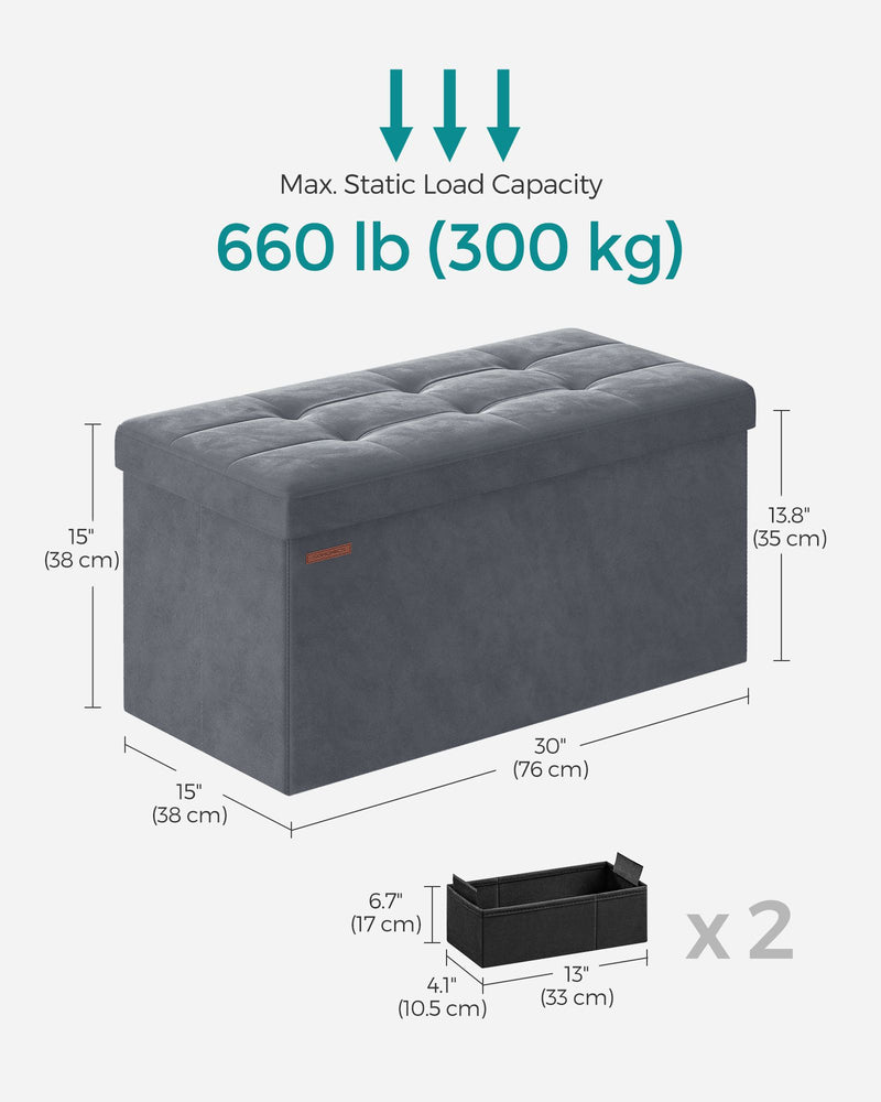 Foldable Storage Ottoman Bench 38 x 76 x 38 cm with Padded Seat and Hidden Compartment by Songmics
