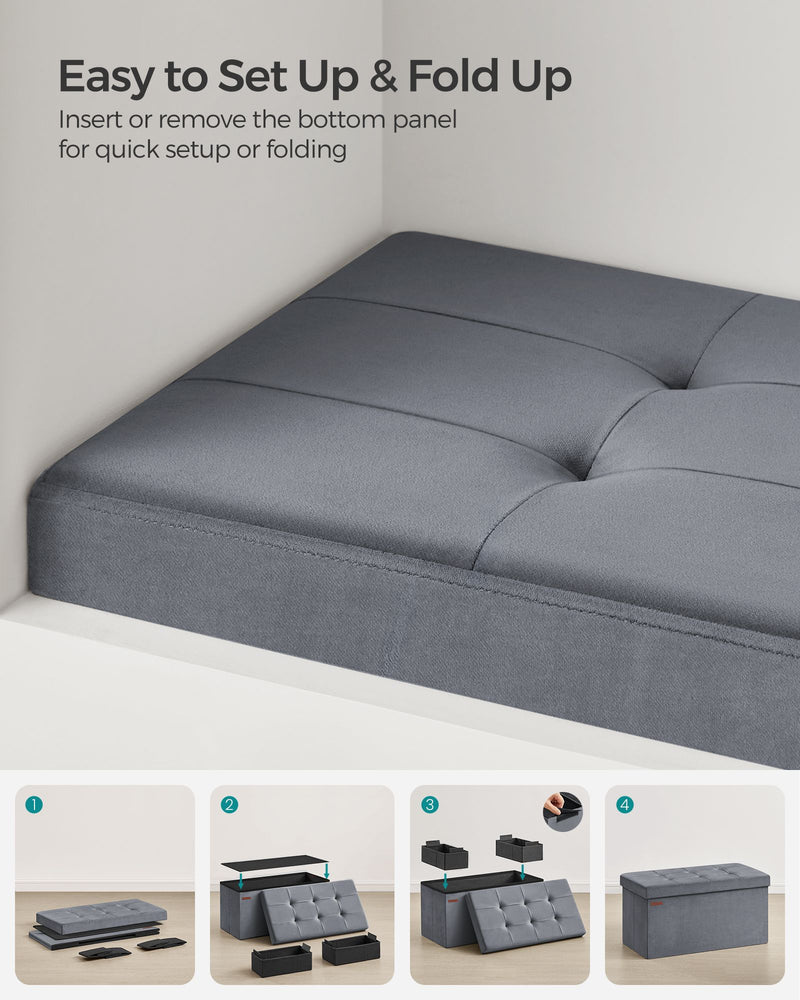 Foldable Storage Ottoman Bench 38 x 76 x 38 cm with Padded Seat and Hidden Compartment by Songmics