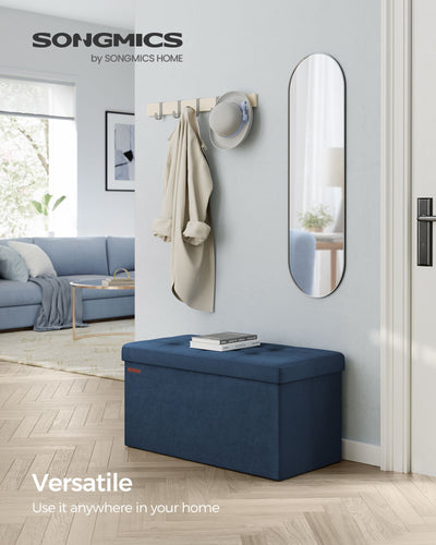 Midnight Blue Foldable Storage Ottoman Bench 38 x 76 cm with Padded Seat by Songmics