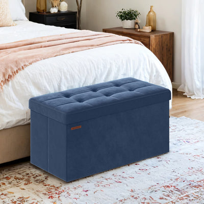 Velvet Foldable Storage Ottoman Bench with 2 Extra Boxes for Bedroom or Living Room by Songmics