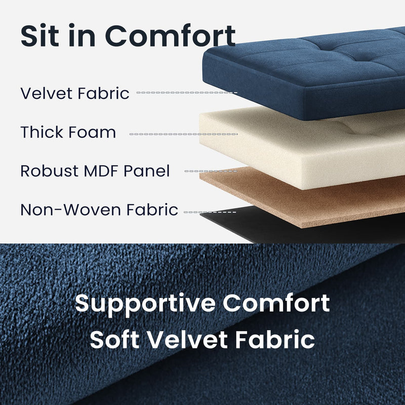 Velvet Foldable Storage Ottoman Bench with 2 Extra Boxes for Bedroom or Living Room by Songmics