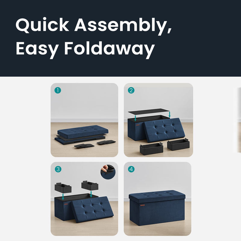 Velvet Foldable Storage Ottoman Bench with 2 Extra Boxes for Bedroom or Living Room by Songmics