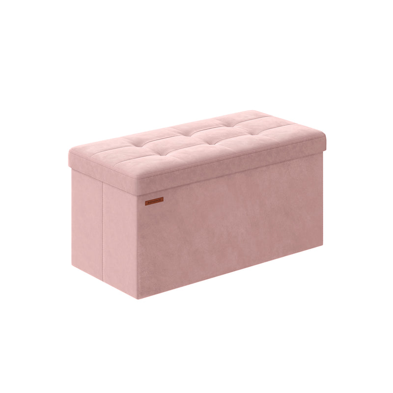 Foldable Storage Ottoman Bench Jelly Pink 38 x 76 x 38 cm with Padded Seat by Songmics