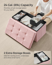 Foldable Storage Ottoman Bench Jelly Pink 38 x 76 x 38 cm with Padded Seat by Songmics