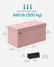 Foldable Storage Ottoman Bench Jelly Pink 38 x 76 x 38 cm with Padded Seat by Songmics