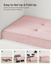 Foldable Storage Ottoman Bench Jelly Pink 38 x 76 x 38 cm with Padded Seat by Songmics