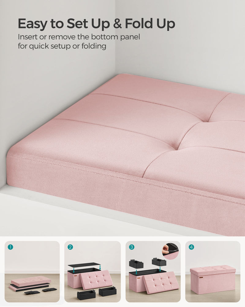 Foldable Storage Ottoman Bench Jelly Pink 38 x 76 x 38 cm with Padded Seat by Songmics