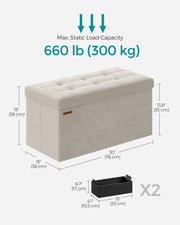 Foldable Small Ottoman Footstool with Storage and Padded Seat for Living Room by Songmics
