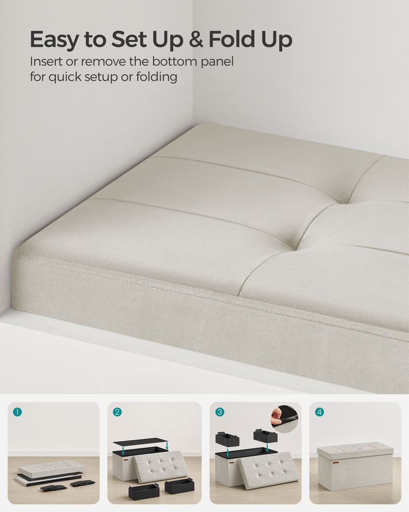 Foldable Small Ottoman Footstool with Storage and Padded Seat for Living Room by Songmics