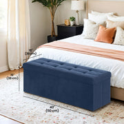Foldable Blue Velvet Storage Ottoman Bench with Two Extra Boxes for Living Room by Songmics