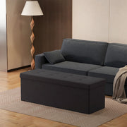 Black Velvet Foldable Storage Ottoman Bench with 2 Extra Boxes for Living Room by Songmics