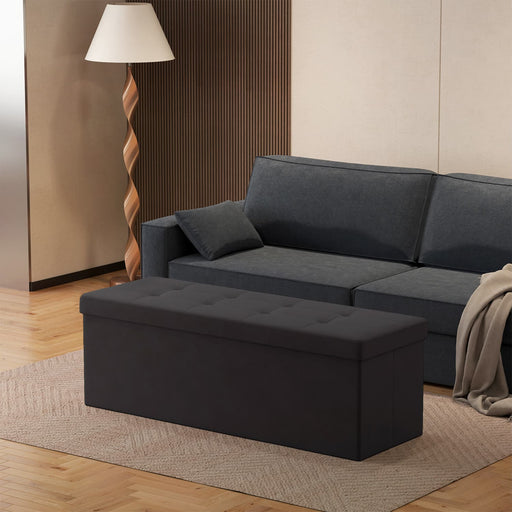 Black Velvet Foldable Storage Ottoman Bench with 2 Extra Boxes for Living Room by Songmics