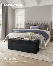 Foldable Storage Ottoman Bench Ink Black 110 cm with Seat and Hidden Storage by Songmics