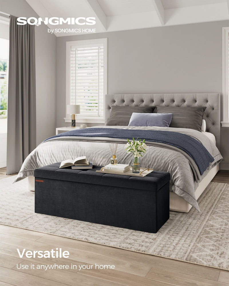 Foldable Storage Ottoman Bench Ink Black 110 cm with Seat and Hidden Storage by Songmics