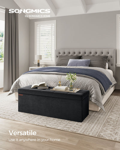 Foldable Storage Ottoman Bench Ink Black 110 cm with Seat and Hidden Storage by Songmics