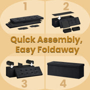 Black Velvet Foldable Storage Ottoman Bench with 2 Extra Boxes for Living Room by Songmics