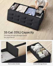 Foldable Storage Ottoman Bench Ink Black 110 cm with Seat and Hidden Storage by Songmics