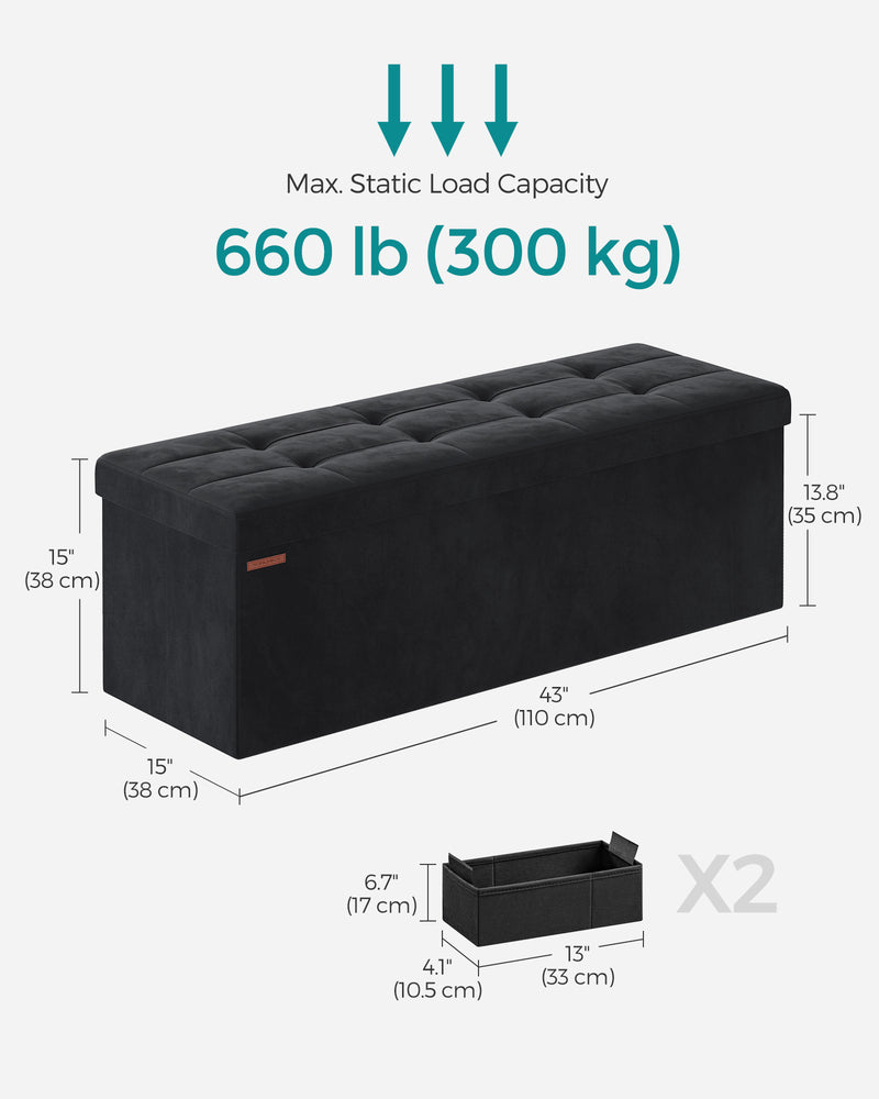 Foldable Storage Ottoman Bench Ink Black 110 cm with Seat and Hidden Storage by Songmics
