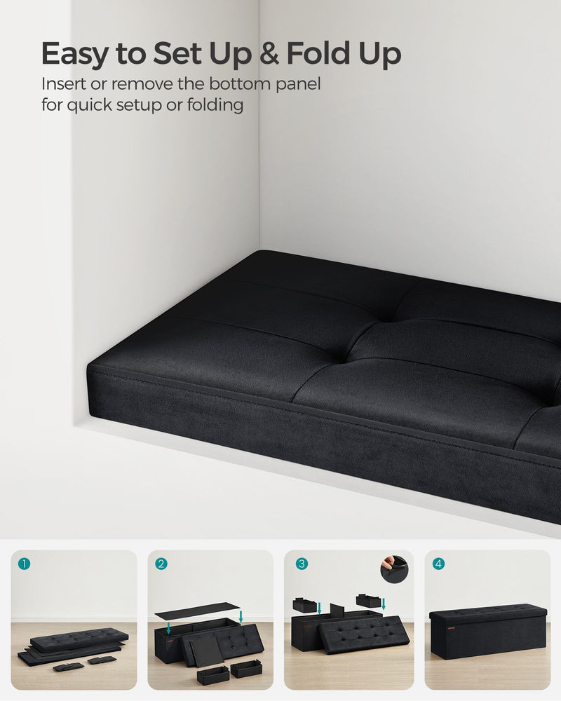 Foldable Storage Ottoman Bench Ink Black 110 cm with Seat and Hidden Storage by Songmics