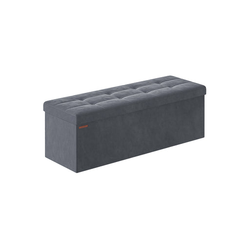 Slate Grey Foldable Storage Ottoman Bench 110 cm with Padded Seat and Hidden Compartment by Songmics