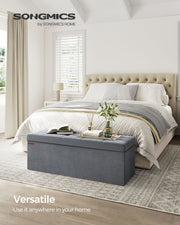 Slate Grey Foldable Storage Ottoman Bench 110 cm with Padded Seat and Hidden Compartment by Songmics