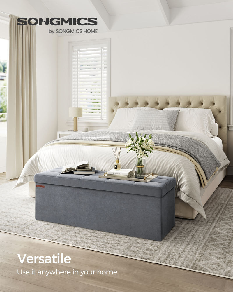 Slate Grey Foldable Storage Ottoman Bench 110 cm with Padded Seat and Hidden Compartment by Songmics