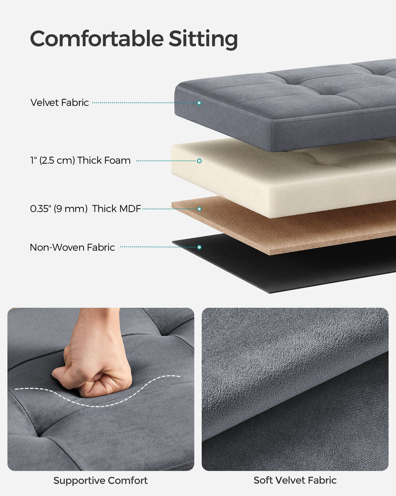 Slate Grey Foldable Storage Ottoman Bench 110 cm with Padded Seat and Hidden Compartment by Songmics