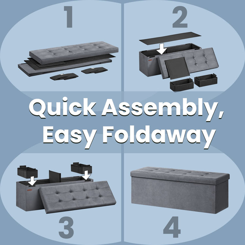 Large Foldable Storage Ottoman Bench with Padded Seat 110 cm for Living Room by Songmics