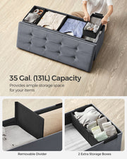 Slate Grey Foldable Storage Ottoman Bench 110 cm with Padded Seat and Hidden Compartment by Songmics