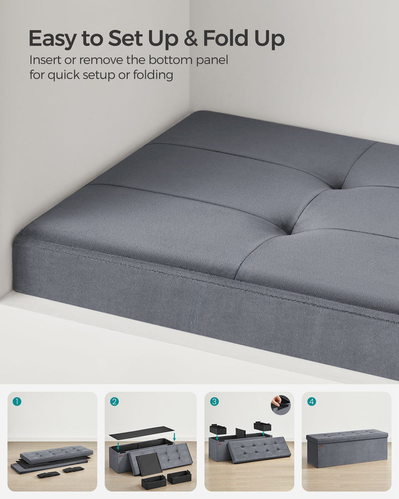 Slate Grey Foldable Storage Ottoman Bench 110 cm with Padded Seat and Hidden Compartment by Songmics
