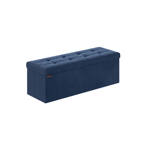 Midnight Blue Foldable Storage Ottoman Bench 110 cm with Padded Seat by Songmics