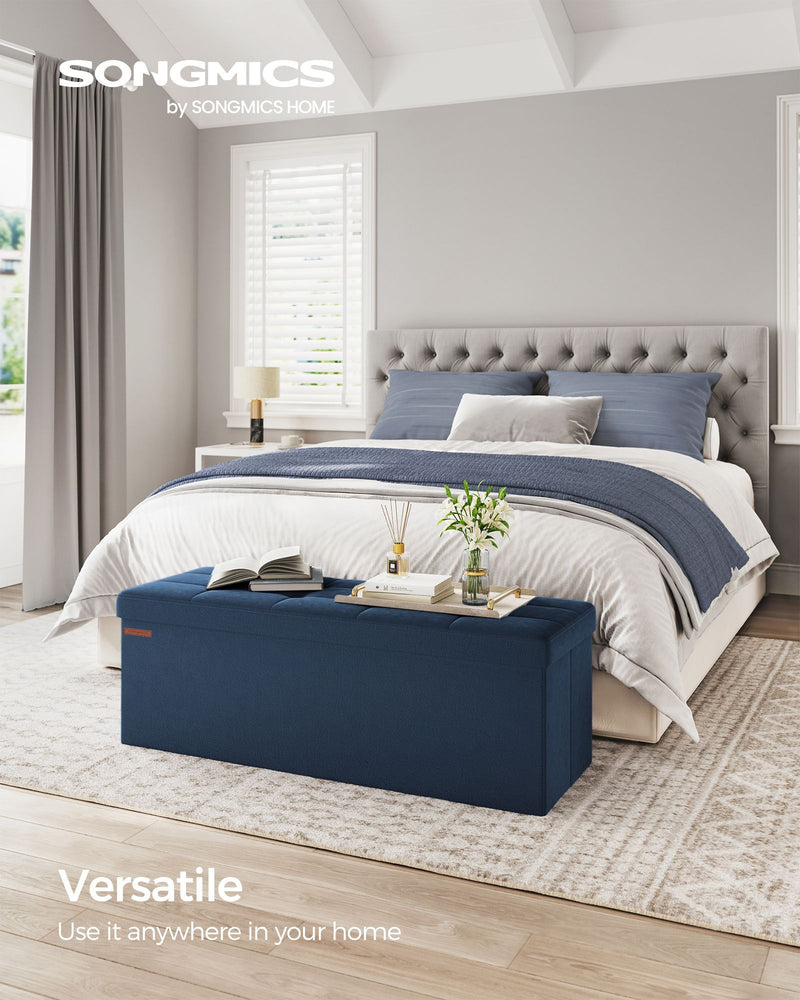 Midnight Blue Foldable Storage Ottoman Bench 110 cm with Padded Seat by Songmics