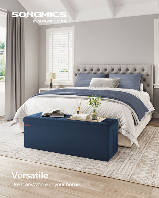 Midnight Blue Foldable Storage Ottoman Bench 110 cm with Padded Seat by Songmics