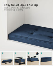 Midnight Blue Foldable Storage Ottoman Bench 110 cm with Padded Seat by Songmics