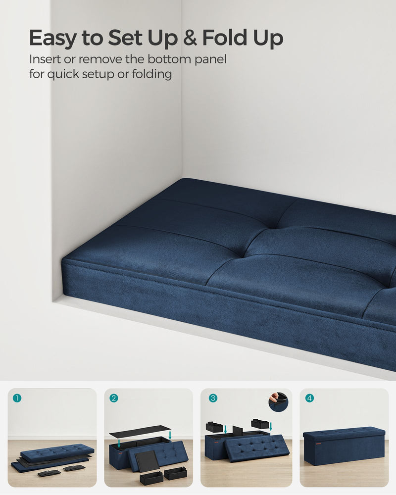 Midnight Blue Foldable Storage Ottoman Bench 110 cm with Padded Seat by Songmics
