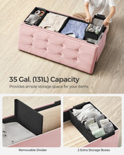 Foldable Storage Ottoman Bench in Jelly Pink 110 cm with Hidden Compartment by Songmics