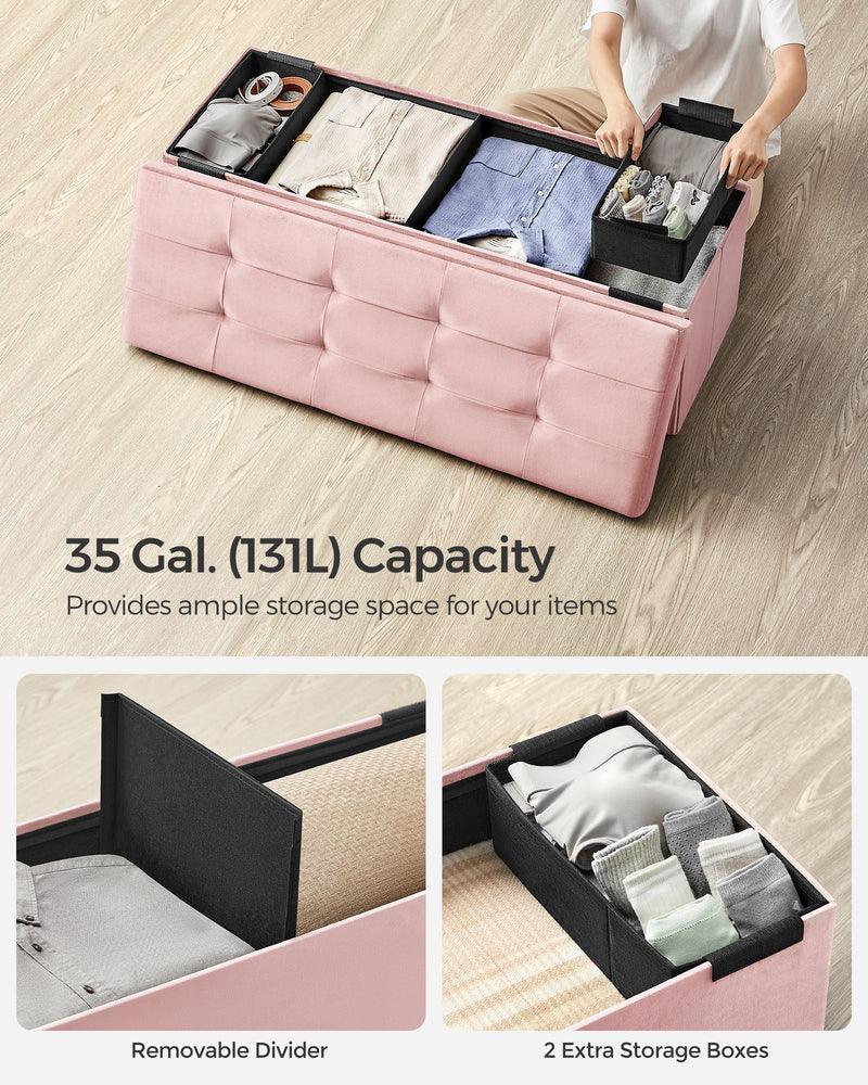 Foldable Storage Ottoman Bench in Jelly Pink 110 cm with Hidden Compartment by Songmics