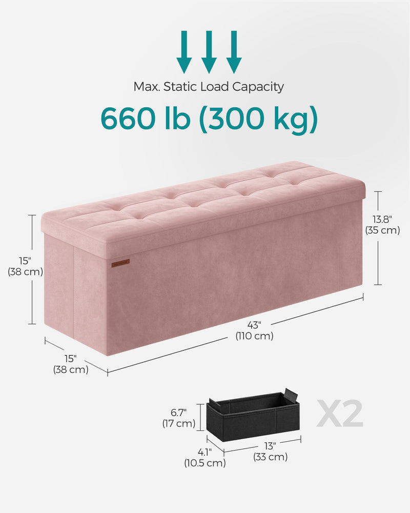Foldable Storage Ottoman Bench in Jelly Pink 110 cm with Hidden Compartment by Songmics