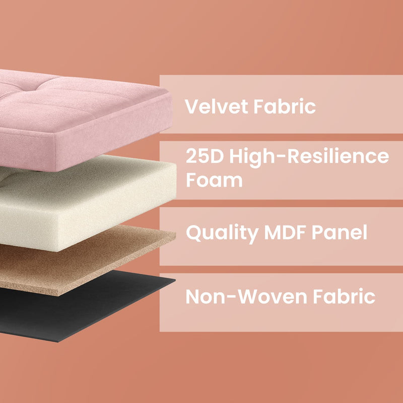 Pink Velvet Foldable Storage Ottoman Bench with Two Extra Boxes for Living Room by Songmics 110x38x38cm