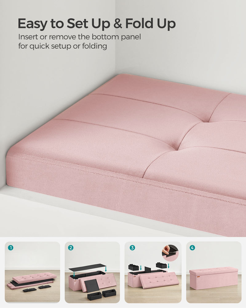 Foldable Storage Ottoman Bench in Jelly Pink 110 cm with Hidden Compartment by Songmics