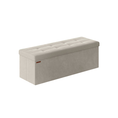 Cream White Foldable Storage Ottoman Bench 110 cm with Padded Seat and Hidden Compartment by Songmics