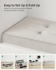 Cream White Foldable Storage Ottoman Bench 110 cm with Padded Seat and Hidden Compartment by Songmics