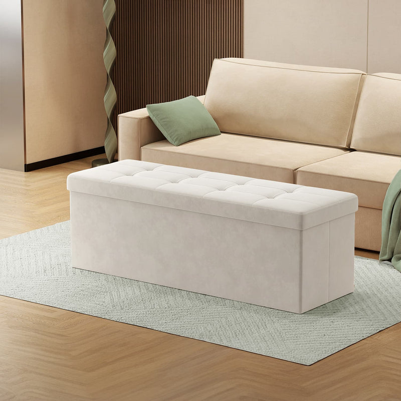 Foldable Storage Ottoman Bench with Padded Seat 110 cm for Living Room by Songmics