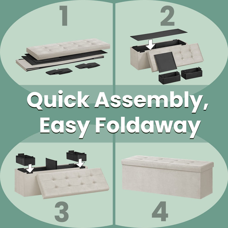 Foldable Storage Ottoman Bench with Padded Seat 110 cm for Living Room by Songmics