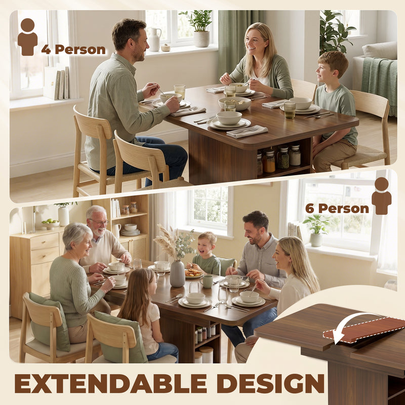 Extending Dining Table with Storage Shelves for Space Saving and Extra Seating Walnut Brown