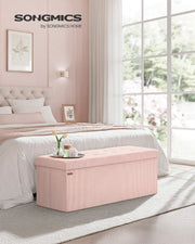 Pink Foldable Storage Ottoman Bench with Padded Foot Rest for Living Room or Bedroom 38 x 110 x 38 cm by Songmics