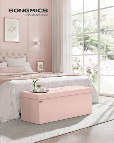 Pink Foldable Storage Ottoman Bench with Padded Foot Rest for Living Room or Bedroom 38 x 110 x 38 cm by Songmics