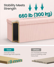 Pink Foldable Storage Ottoman Bench with Padded Foot Rest for Living Room or Bedroom 38 x 110 x 38 cm by Songmics