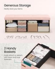 Pink Foldable Storage Ottoman Bench with Padded Foot Rest for Living Room or Bedroom 38 x 110 x 38 cm by Songmics