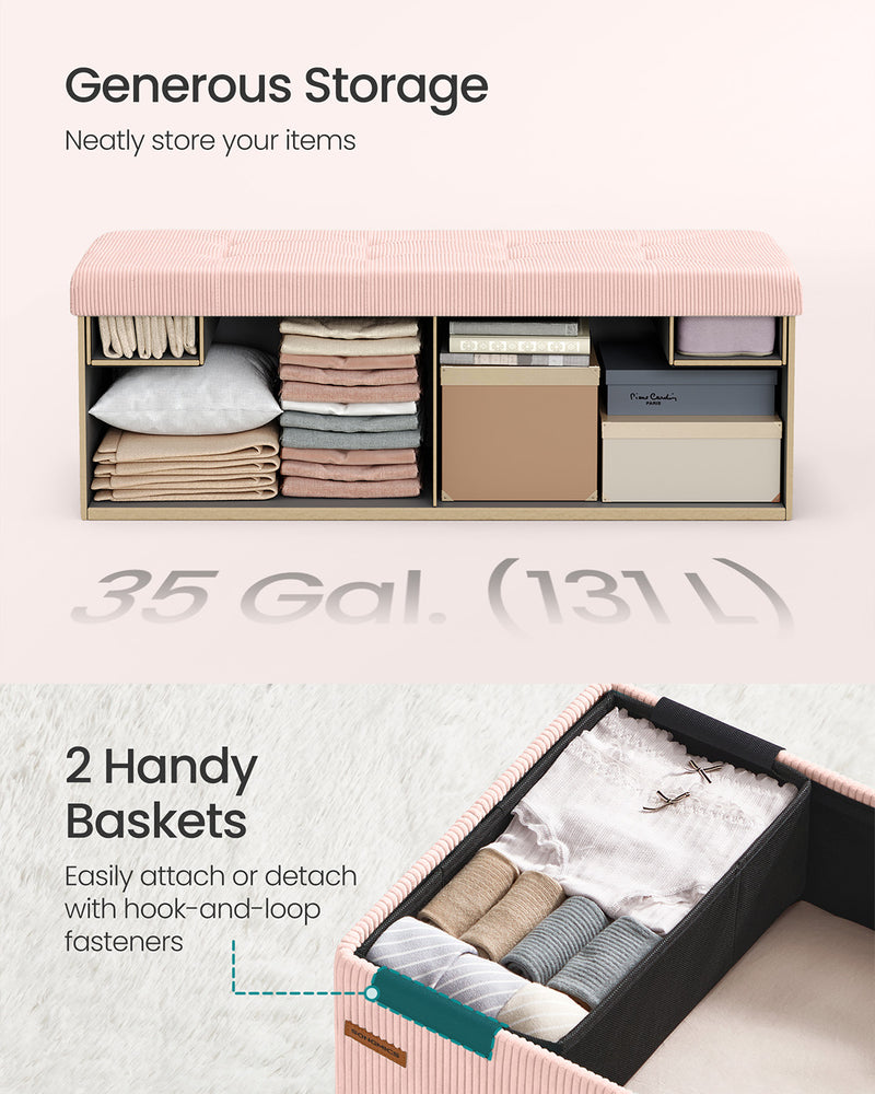 Pink Foldable Storage Ottoman Bench with Padded Foot Rest for Living Room or Bedroom 38 x 110 x 38 cm by Songmics